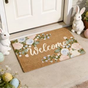 lot 15526 image: My Texas House Welcome Floral Bunny Doormat (30x48)