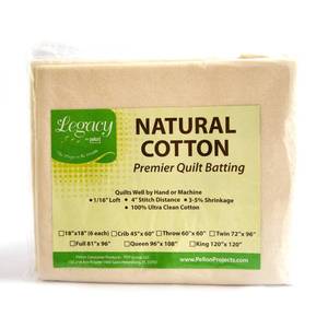 lot 15527 image: Pellon Natural Cotton Batting. off-White. King (120 x 120)Precut Package