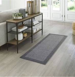 lot 15546 image: Mainstays Farmhouse Faux Sisal Olefin Gray Border Indoor Hallway Runner Rug, 2x6