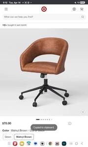 lot 30820 image: Rolling Swivel Barrel Back Office Chair Walnut Brown - Room Essentials - Retail $70