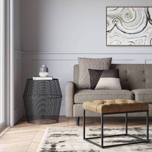 lot 30842 image: Trubeck Tufted Metal Base Ottoman Faux Leather Brown - Threshold Padded Footstool, No Assembly Required - Retail $120