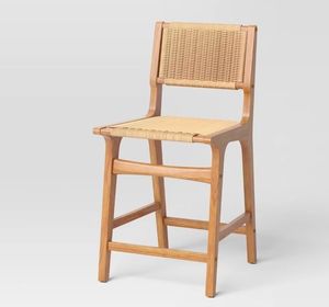 lot 30846 image: 24 Ceylon Woven Counter Height Barstool with Footrest Natural Wood - Threshold (Broken foot) - Retail $180
