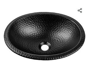 lot 30857 image: Bathroom Sink 17-Inch Oval Drop In Bathroom Sink, Top Mount Hand Hammered Matte Black Vanity Sinks for Countertop, Powder Room, Guest Bath or Restroom, Drop in Sinks for Bathrooms - Retail $80