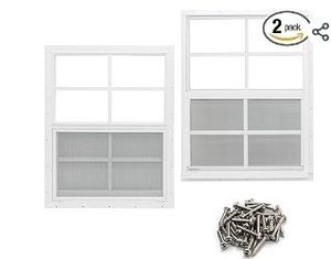 lot 30868 image: NeatiEase 2 Pack Shed Window, 24 x 36 Flush Mount Window with Tempered Glass and Fiberglass Screen for Shed, Chicken Coop, Playhouse, Household, Garage - Retail $122