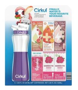lot 33157 image: Cirkul 22 fl oz Plastic Bottle and Purple Chill Sleeve Value Pack with 6 Flavor Cartridges