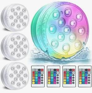 lot 33167 image: Submersible LED Lights with Remote 4 Pack