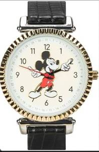 lot 33174 image: Accutime Disney 100 Mickey Mouse Black Analog Watch for Men, Adults with Leather Band - Japanese Quartz Movement (Model MK5571AZ)