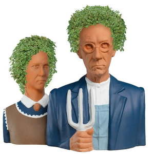 lot 33180 image: American Gothic Chia Pet Handmade Decorative Planter by JEI