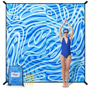 lot 34159 image: Diveblues Beach Blanket Oversized Extra Large 110  118 9  10 Ft,Beach Mat Waterproof Sandproof,Soft and Durable, Picnic Mat for Travel Camping, Beach Vacation,4 Stakes & 1 Travel Bag