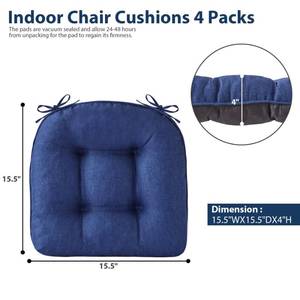 lot 34168 image: Chair Cushions for Dining Chairs, Seat Cushions for Kitchen Chairs, Indoor Seat Cushions with Ties, Tufted Foam Chair Pads, Non Slip Chair Cushions Set of 2, 15.5 x 15.5 x 4, Navy Blue
