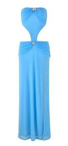 lot 34208 image: Blue Cutout Maxi Dress with Gold Flower Details -Size LARGE