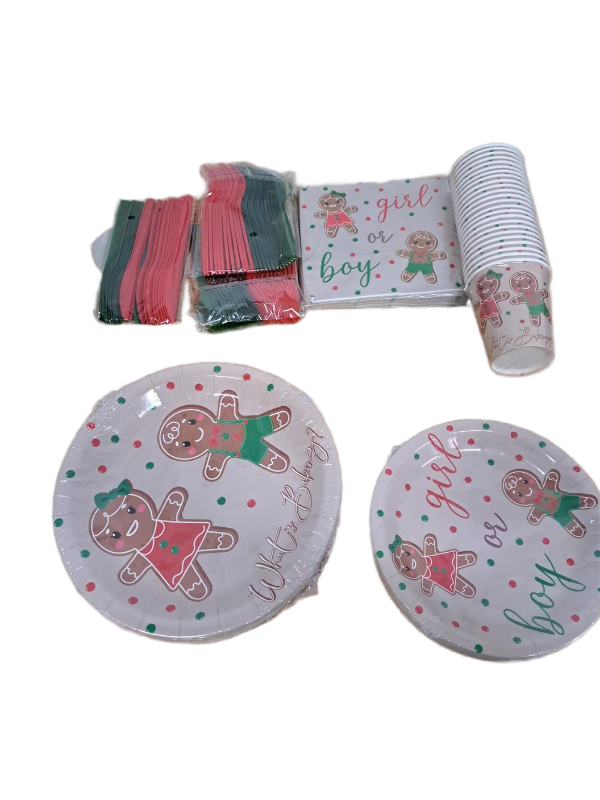 lot 31300 image: Christmas Gingerbread Gender Reveal Decorations-Serves 24