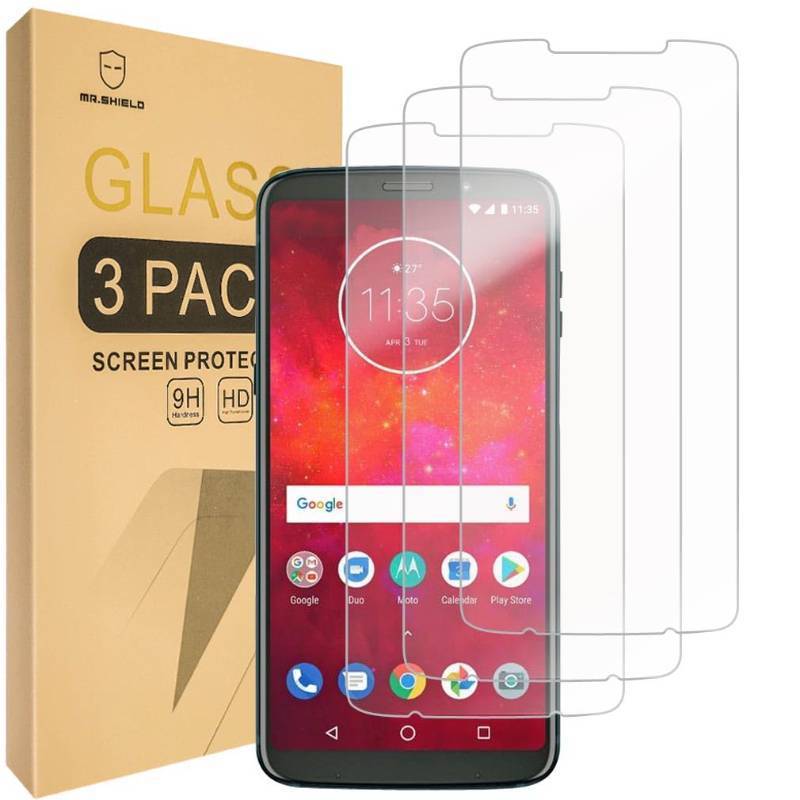 lot 7669 image: 3 Count of Mr.Shield 3-PACK Designed For MOTO Z3 PlayMoto Z3 (Verizon) Tempered Glass Screen Protector Japan Glass With 9H Hardness with Lifetime Replacement