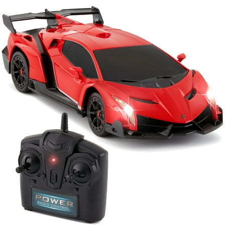 lot 30232 image: Best Choice Products 124 Officially Licensed RC Lamborghini Veneno Sport Racing Car w 27MHz Remote Control - Red