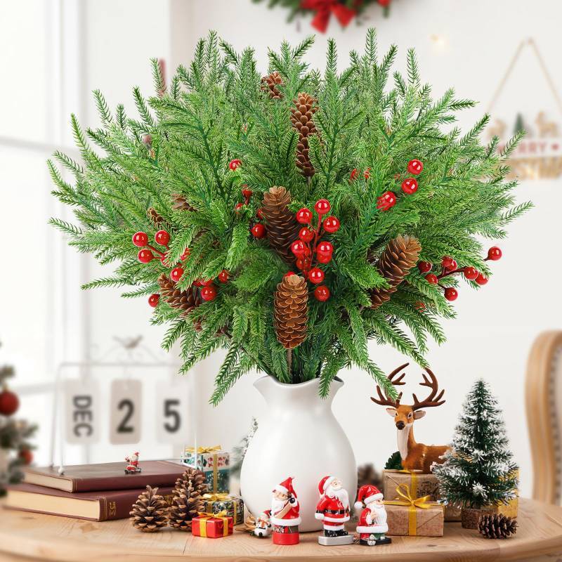 lot 31138 image: 27 Pcs Norfolk Pine Stems, Christmas Artificial Pine Branches