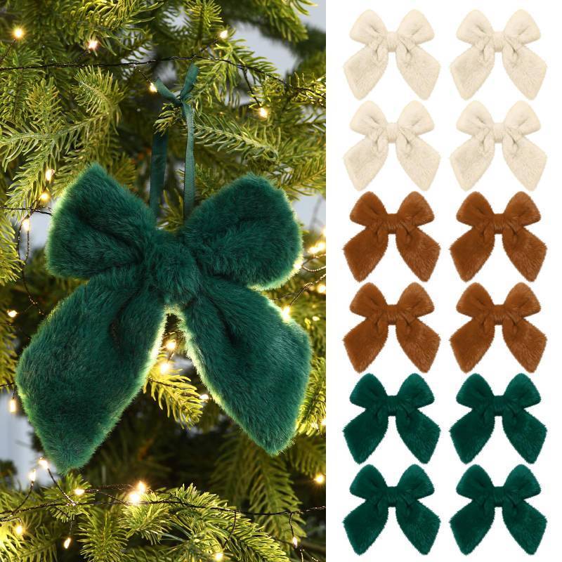 lot 13670 image: 12 Pcs 6.4 Inch Fur Large Retro Velvet Christmas Tree Bows