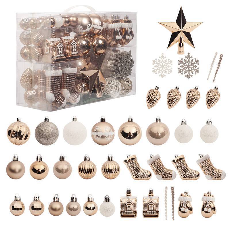lot 31137 image: 132-pc White with Blue Accents Traditional Christmas Tree Ornament Set