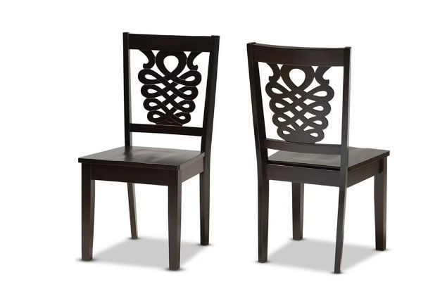 lot 30282 image: Chair with Wooden Scoop Seat Dark BrownWalnut-Set of 2 (One Chair has Damage) - Retail $140