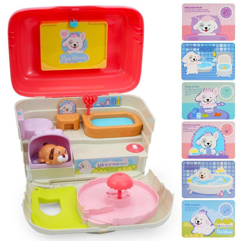 lot 32009 image: Brixlytoys Interactive Pet House Toy for Kids Ages 3, Musical Doggy Playset with 6 Habits