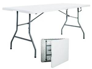 lot 15568 image: Peakform 6 Rectangle Centerfold Table, IndoorOutdoor, White