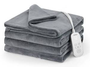 lot 15575 image: Sunbeam Electric Heated Bed Blanket Grey Soft Microplush 12 Heat Settings (Twin)