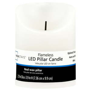 lot 15587 image: Mainstays Unscented Flameless LED Pillar Candle, White (3 x 4)
