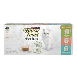 lot 15613 image: Fancy Feast Petites Pate Collection Gourmet Chicken, Salmon, Seafood and Fish Flavor Wet Cat Food Variety Pack - 2.8oz24ct (Best By Feb. 2027)