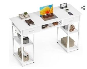 lot 30878 image: Yapamar 48 Inch Desk with Bedroom Vanity Home Office Computer PC Table, Study Writing Wood Deskboard for Small Spaces,White - Retail $79