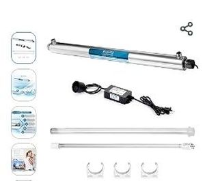 lot 30893 image: UV Water Filter Whole House Purifier System 55W Ultraviolet Light Lamp, 110V, 12GPM Flow Rate, 34 inch NPT Inlet Outlet Purification by Bluonics - Retail $199