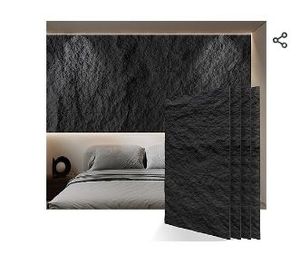 lot 30901 image: KASARO PU 3D Faux Stone Wall Panels, 4 PCS Wainscoting Panel for Interior Wall Decor, Cement Texture Accent for Home, Office, 47.2�23.6inch, Dark Black - Retail $180