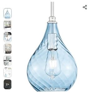 lot 30917 image: 8 Inch Hanging Light for Kitchen Island,Kitchen Pendant Lighting Over Island,Brushed Nickel Finished Blue Glass Pendant Light,Farmhouse Pendant Light for Dining Room,TXPLBN13-L - Retail $83
