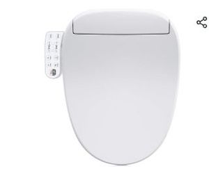 lot 30918 image: Toilet Seat, Elongated Smart Unlimited Warm Water, Vortex Wash, Electronic Heated, Warm Air Dryer, Rear and Front Wash, LED Light, Need Electricity, White (Elongated) - Retail $120