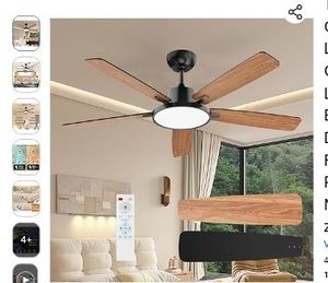 lot 30937 image: 52 Inch Black Ceiling Fans with Lights Led Remote Control Flush Mount Low Profile for Bedroom Living Dining Room Outdoor Farmhouse Patio,Reversible,DC Motor,Diammable,Buzzer ONOff,5 Blades - Retail $80