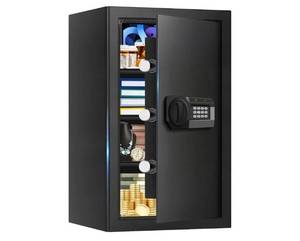 lot 33186 image: 5.2 Cuft Large Home Safes Water and Fireproof, Digital Safes for Home Use Fire and Water Proof with Removable Shelves, Alarm System and Mute Function, Anti-Theft Fireproof Safe for Home - Retail $134