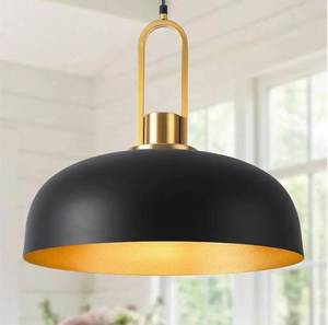 lot 33196 image: Matte Black Dome Pendant Light 18 Large Farmhouse Pendant Lighting Fixture Vintage Black and Gold Chandeliers for Dining Room, Kitchen Island, Bedroom, Hallway - Retail $209