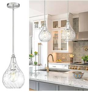 lot 33200 image: TENGXIN 8 Inch Hanging Pendant Lights,Island Lights for Kitchen,Brushed Nickel Finished Hammered Pendant Light,Farmhouse Pendant Light for Dining Room,Bedroom,TXPLBN12-L