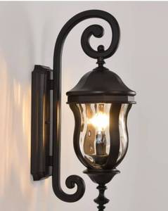 lot 33201 image: Smeike Outdoor Wall Sconces, Black Outdoor Porch Lights, 22.8 H Large Exterior Wall Lanterns, Waterproof Exterior Lighting Fixtures with Water Glass for Patio Garage Doorway - Retail $79
