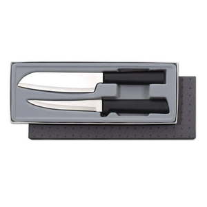 lot 33203 image: Rada Cutlery Two Piece Knife Set Stainless Steel Cooks Choice Gift Set with Black Steel Resin Handles