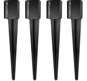 lot 33217 image: Fence Post Anchor 32 inch Ground Spike Heavy Duty Black Powder Coated Fence Stakes Post Base for Mailbox, 32 x 4 x 4 Inches Outer Diameter (Inner Diameter 3.6 x3.6 Inches), Pack of 4