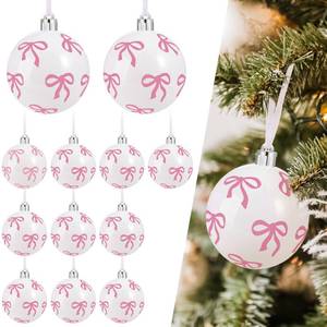lot 34265 image: 12 Pcs Pink Bow Christmas Ball Ornaments for Tree 2.36