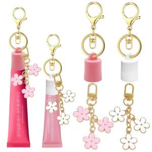 lot 34266 image: 12Pcs Lipgloss Holder Keychain Cap for Summer Fridays 0.5 Oz Lip Balm Lip Gloss Keychain with Flower Charms Cute Portable (1 White1 Pink)