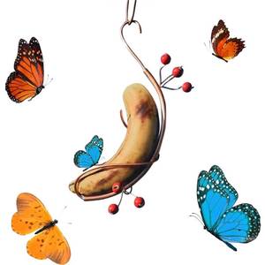 lot 34270 image: Thcbme Butterfly Banana Hammock, Butterflies Hummingbird Feeders for Outdoors, Small Hanging Garden Holder Banana Bird Hanger, Butterfly Attractor(1pcs)