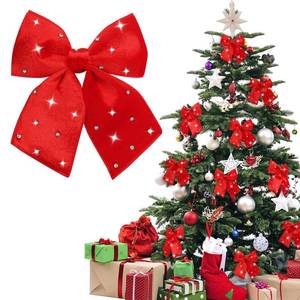 lot 34286 image: Red Velvet Christmas Bow, 6PCS Small Christmas Ribbon Wreaths Bows Decorations, for Home Front Door Stairs Railing Holiday Wedding Gift Wrapping Xmas Tree Valentines Day Decor.