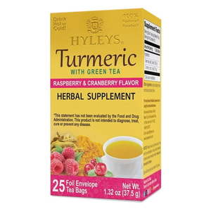 lot 34292 image: Hyleys Turmeric Tea - Raspberry & Cranberry Flavors - 25 Tea Bags - Wellness Herbal Supplement Green Tea (BEST BY 022026