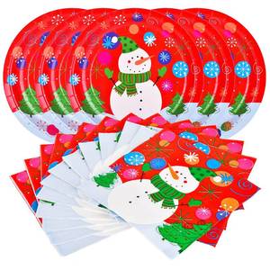 lot 34311 image: 6 Count of Gatherfun Christmas Party Supplies Christmas Snowman Disposable Paper Dinner Plates and Napkins for Party decorations