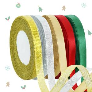 lot 34317 image: 9 Count of TONIFUL 5 Colors Christmas Ribbon 38 Inch x 125 yds Thin Satin Ribbon Rolls with Glitter and Solid Color for Gift Wrapping Crafts Bows Ornaments Hanging Christmas Tree Decorations