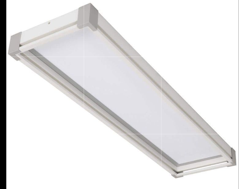 lot 16955 image: Commercial Electric Sebastian 48 in. x 13 in. Modern White Satin Nickel CCT Selectable LED Flush Mount Ceiling Light 4000 Dimmable Lumens - Retail $149