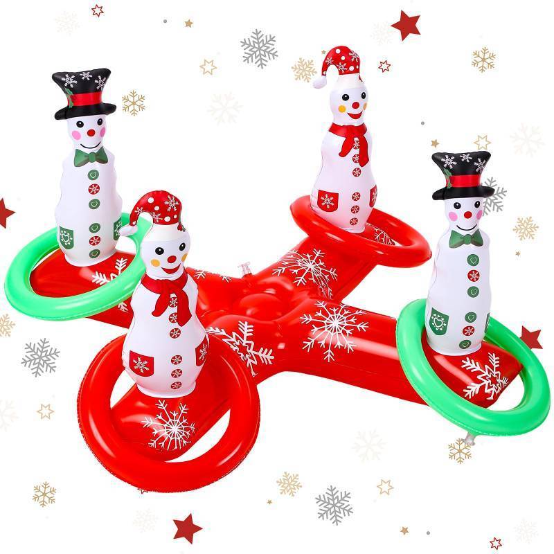 lot 32048 image: 9 Pcs Inflatable Winter Games Set 32 Inch Snowmen Ring Toss Game 8 Pcs 10 Inch Ring