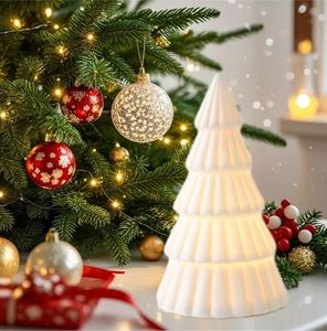 lot 15656 image: White Ceramic Christmas Tree, Desktop Holiday Ornament, Festive Home Decor, Xmas Gift Idea (2-Pack)