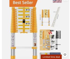 lot 30944 image: Adjustable 15.5FT Telescoping Ladder - 330 lbs Capacity, Lightweight Design (Cosmetic Damage) - Retail $323